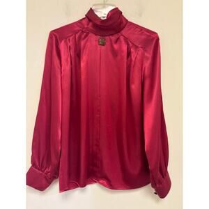 Jordan Vintage Red Long Sleeve Turtleneck Button Back Blouse Size 6